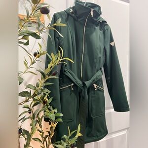 Guess Forest Green Hooded Trench Coat with Belt